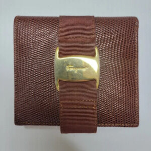 Vintage  Salvatore Ferragamo brown embossed leather bifold wallet